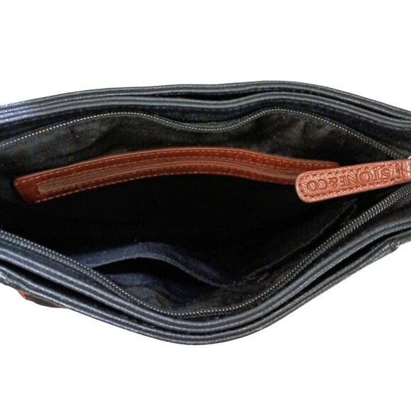 Stone and Co Shoulder Bag Black Brown Outside Zipper Pocket Faux Leather - Picture 7 of 10